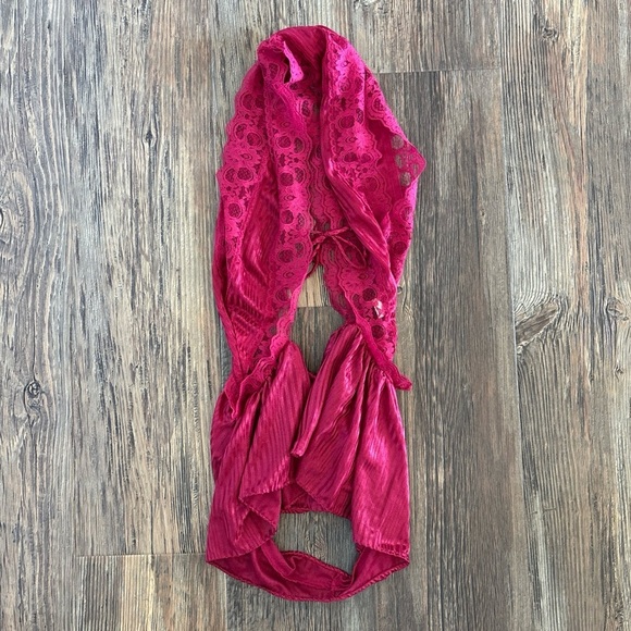 Vtg Nite Images II Lingerie Bodysuit Teddy 1X Side Ties Lace Burgundy Stripes - Picture 8 of 10